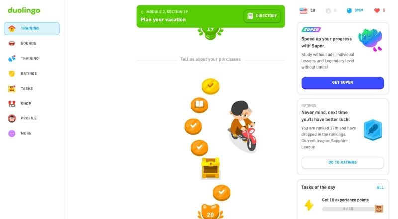 Приклад гарного UX дизайну сайт Duolingo